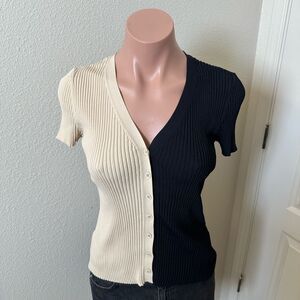 Truth Republic Two-Tone Ribbed Button-Up Top Sz S